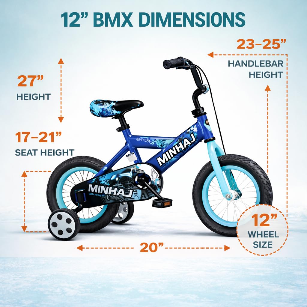 Minhaj Sport 12 BMX Bicycle, 12-Inch Wheels, Yellow Blue Red Pink
